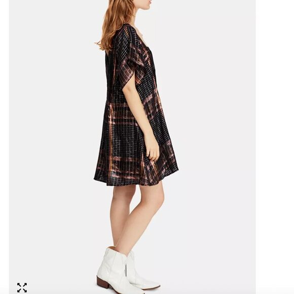 Free People Barcelona Shimmer Plaid Metallic Mini Dress in Black Pockets SP - Picture 11 of 15